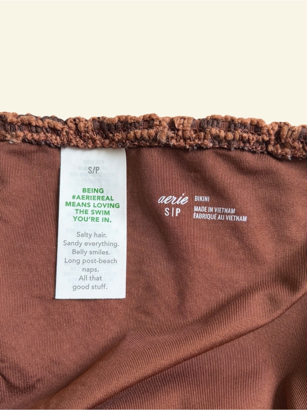 Aerie Cloudweave Crochet Longline Scoop Bikini Set Brown Medium Top Small Bottom - Picture 8 of 8